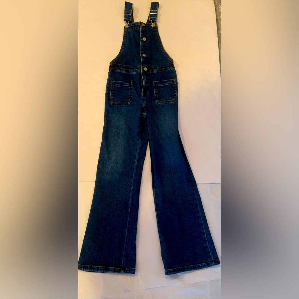 Zara Girl’s Dark Blue Denim Overalls Flared Design Size 11-12
